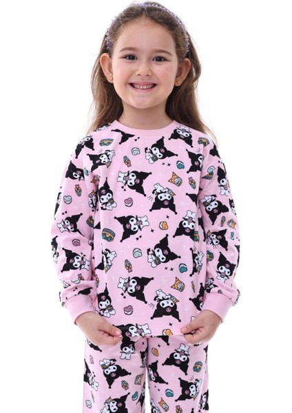 Kız Çocuk Kedi Desenli Uzun Kollu Pijama Takımı modelleri