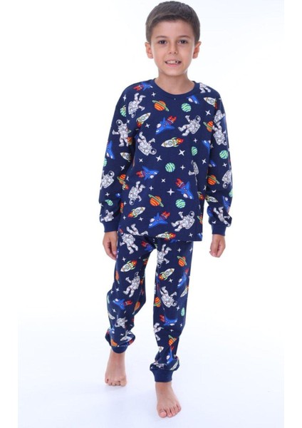 Erkek Çocuk Gece Uzay Desenli Uzun Kollu Pijama Takımı