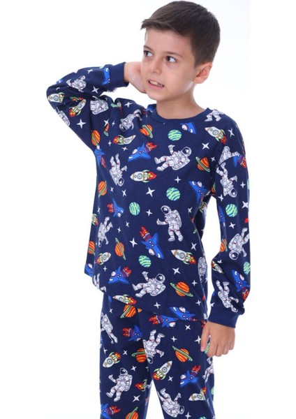 Erkek Çocuk Gece Uzay Desenli Uzun Kollu Pijama Takımı