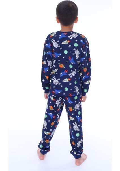 Erkek Çocuk Gece Uzay Desenli Uzun Kollu Pijama Takımı