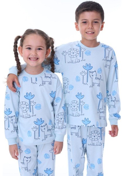 Erkek Çocuk Aslan Kedi Desenli Uzun Kollu Pijama Takımı
