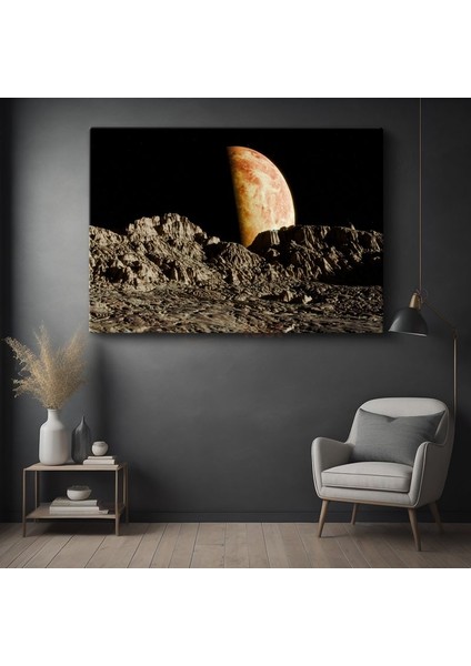 Ay Manzarası - Ufukta Yükselen Gezegen Kanvas Tablo
