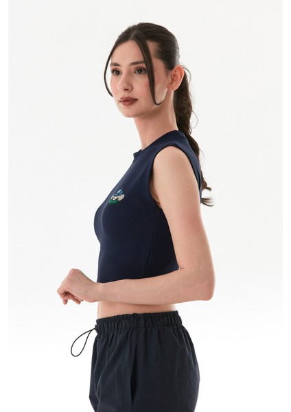 Fitilli Ayıcık Nakışlı Likralı Crop Tşört