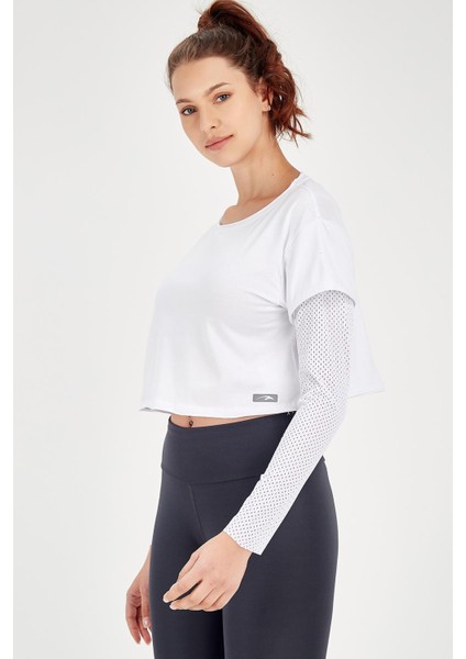 Regular Kadın Bisiklet Yaka Uzun Kol Beyaz Sweatshirt 18557