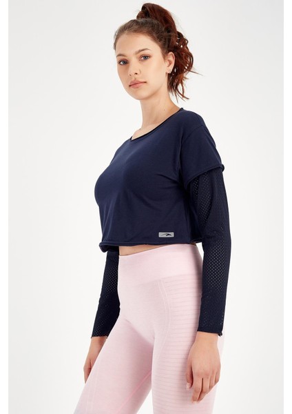 Regular Kadın Bisiklet Yaka Uzun Kol Açık Lacivert Sweatshirt 18557