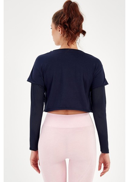 Regular Kadın Bisiklet Yaka Uzun Kol Açık Lacivert Sweatshirt 18557
