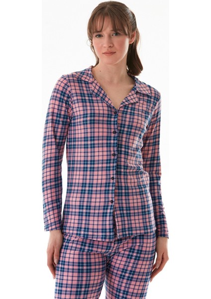 Ekose Desenli Gömlek Yaka Süet Pijama Takımı fiyatları