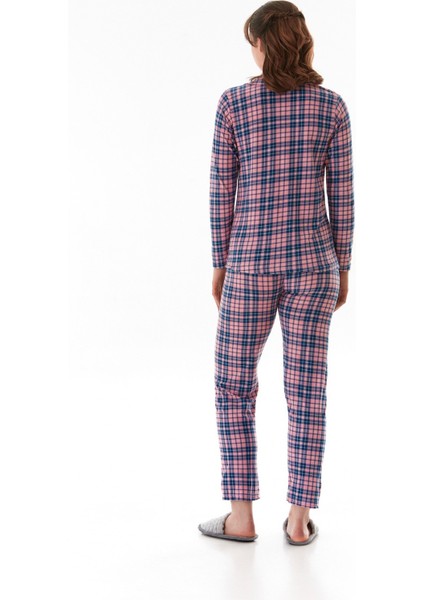 Ekose Desenli Gömlek Yaka Süet Pijama Takımı modelleri