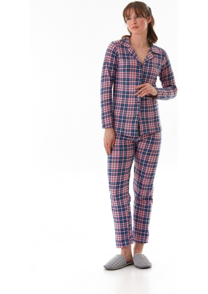 Ekose Desenli Gömlek Yaka Süet Pijama Takımı fırsatları