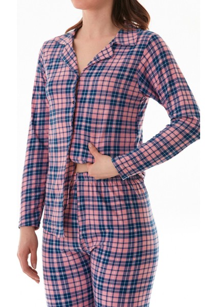 Ekose Desenli Gömlek Yaka Süet Pijama Takımı indirimleri