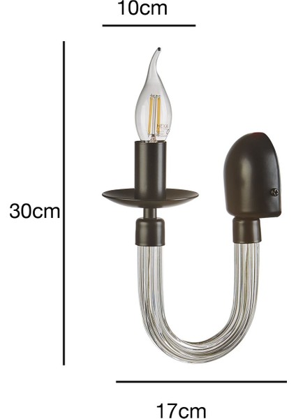 Gina Dekoratif Boru Camlı Siyah Duvar Aplik Modern Iç Mekan (Rustik LED Ampul Dahildir!!!)