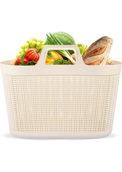 Alışveriş Çantası Örgü Desen Pazar Çantası & Market Çantası 26 Litre Krem