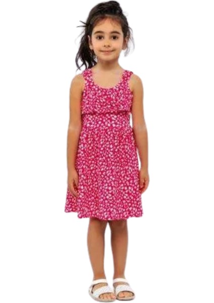Kız Çocuk Elbise Çiçekli Baskılı Pembe 4-5 Yaş Baskılı