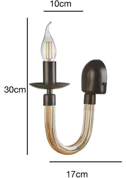 Gina Dekoratif Boru Camlı Siyah Duvar Aplik Modern Iç Mekan (Rustik LED Ampul Dahildir!!!)