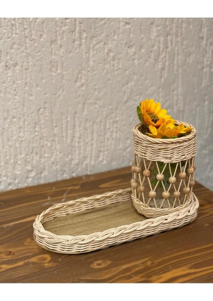 2'li Set Rattan Boncuklu Mini Vazo & Rattan Düzenleyici