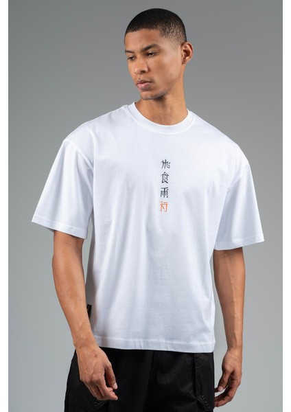 Oversize Erkek Bisiklet Yaka Beyaz- T-shirt