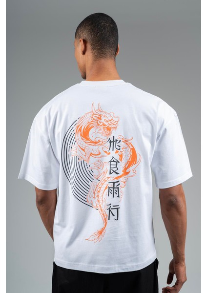 Oversize Erkek Bisiklet Yaka Beyaz- T-shirt fiyatları