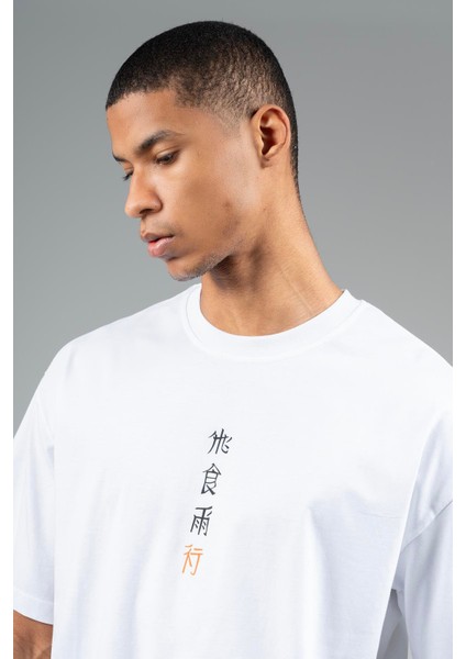 Oversize Erkek Bisiklet Yaka Beyaz- T-shirt fırsatları