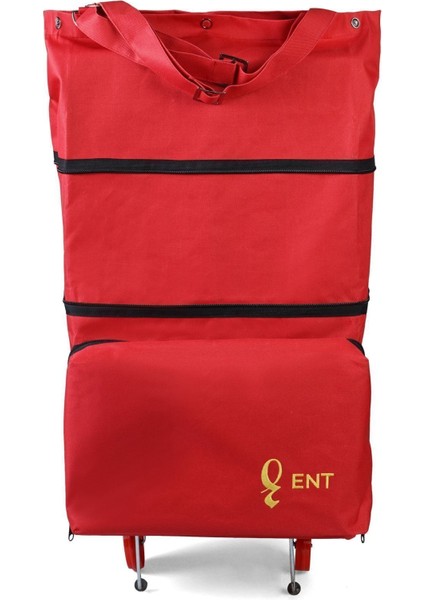 Defne Model Direkli, Dik Durabilen ve Katlanabilir Seyahat ve Alışveriş Çantası- Kırmızı