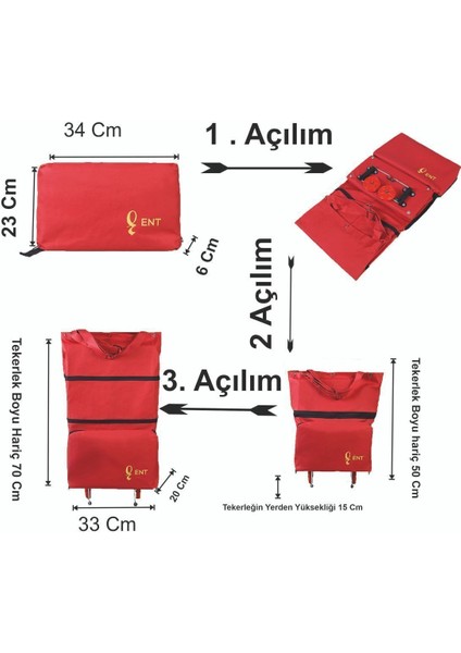 Defne Model Direkli, Dik Durabilen ve Katlanabilir Seyahat ve Alışveriş Çantası- Kırmızı indirimleri