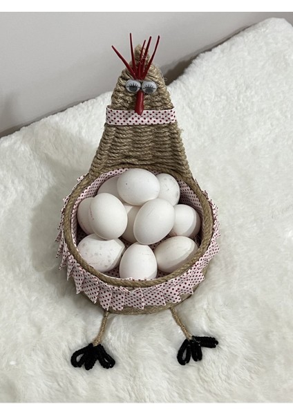 Bej renkli, ayaklı, tavuk figürlü, şık ve pratik yumurta sepeti fırsatları