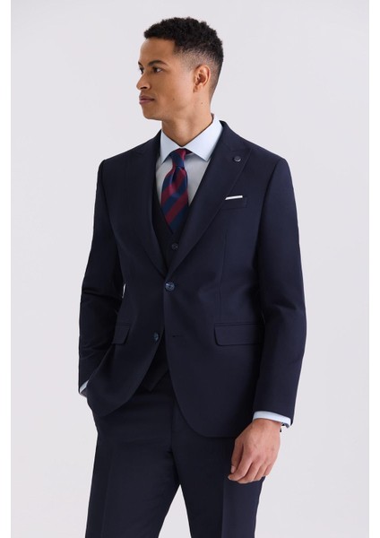 Lacivert Slim Fit Yelekli Sivri Yaka Erkek Takım Elbise fiyatları