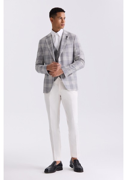Gri Slim Fit Mono Yaka Kareli Kombinli Yelekli Takım Elbise fiyatları