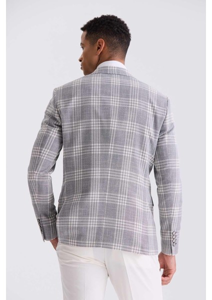 Gri Slim Fit Mono Yaka Kareli Kombinli Yelekli Takım Elbise fırsatları