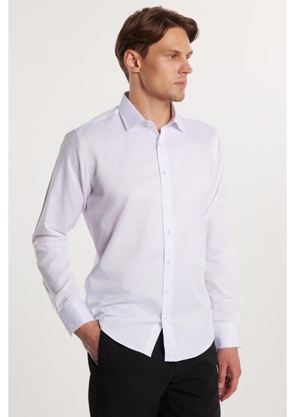 Modern Slim Fit Düz Saten Erkek Gömlek