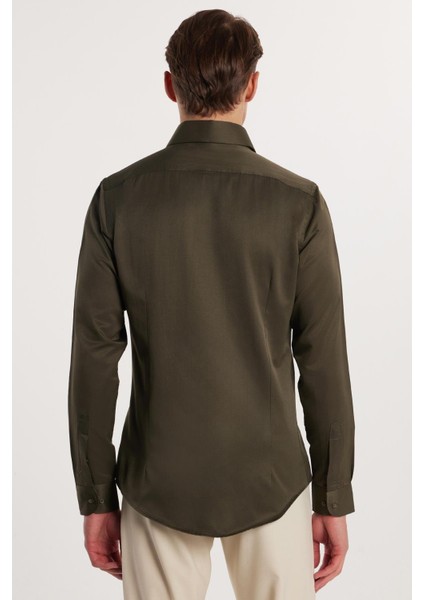 Slim Fit Pamuklu Düz Haki Erkek Gömlek indirimleri