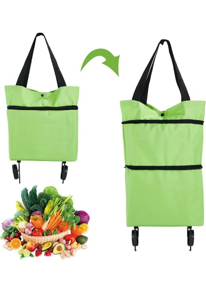 Yeşil Katlanır Tekerlekli Çanta ve Alışveriş Arabası 48 x 34 fiyatları