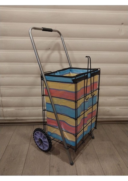 Kalın Telli & Kalın Çantalı Büyük Boy Desenli Silikon Lila Tekerlekli Pazar Arabası