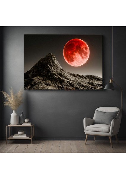 Kanlı Ay ve Dağ - Dramatik Gece Manzarası Kanvas Tablo