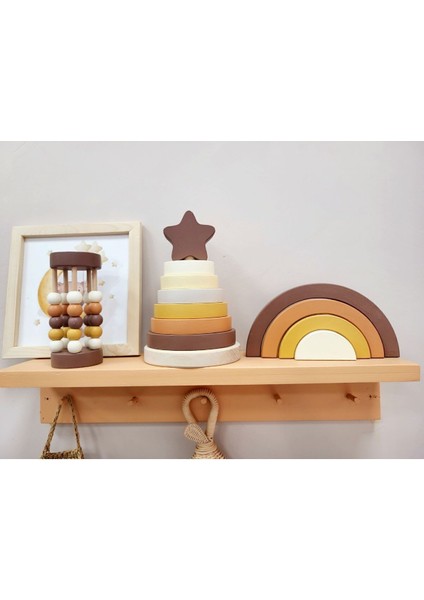 Yıldız Halka Kule Set (Halka Kule + Abaküs + Gökkuşağı )Ahşap Oyuncak Dekor Montessori Oyuncak