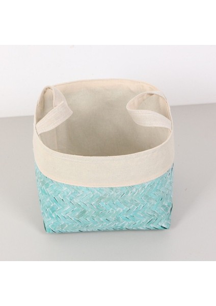 Şık mavi doğal bambu sepet, ev dekoru ve düzenleme için ideal 25x25x21 cm