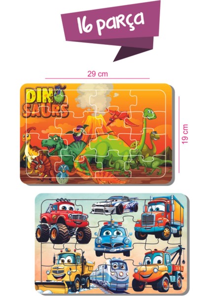 Dinozor, Sevimli Araçlar, Unicorn, Hayvanlar, Gezegen, Kamyon, Araba 16-25-56 Parça Ahşap Puzzle Se