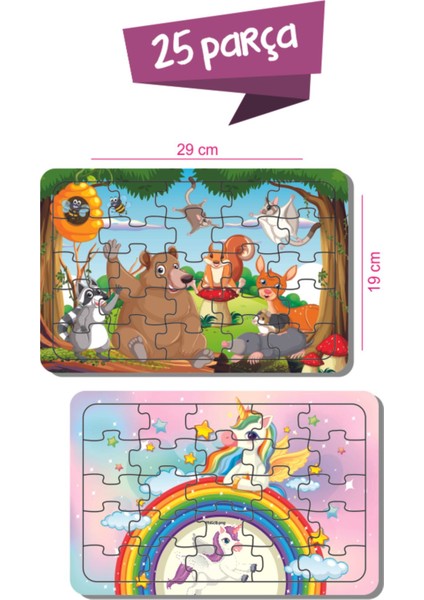 Dinozor, Sevimli Araçlar, Unicorn, Hayvanlar, Gezegen, Kamyon, Araba 16-25-56 Parça Ahşap Puzzle Se