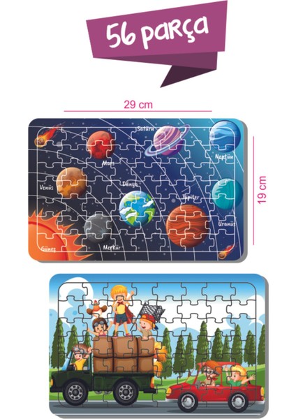 Dinozor, Sevimli Araçlar, Unicorn, Hayvanlar, Gezegen, Kamyon, Araba 16-25-56 Parça Ahşap Puzzle Se
