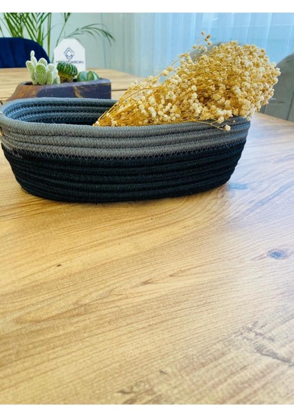 Hasır ve jüt saklama sepeti, çocuk odası düzenleyici, 30x20x10, siyah antrasit