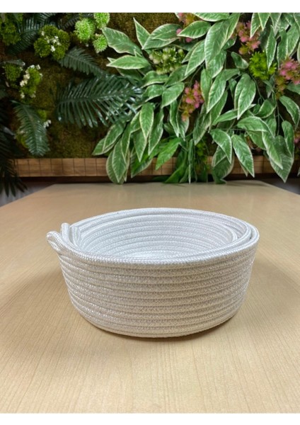 Fiyonklu 3'lü Jüt Sepet Seti, Dekoratif ve Şık, Beyaz, Çok Amaçlı, Küçük Hacimli fiyatları