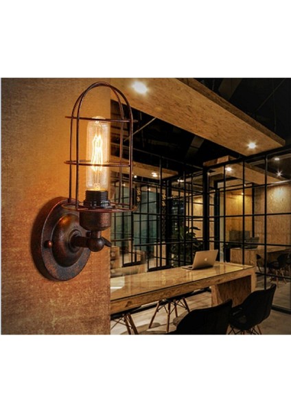 Retro,rustik,vintage Bakır Eskitme Mafsallı Hareketli Başlık 1 x E27 Duylu Kafes Metal Aplik