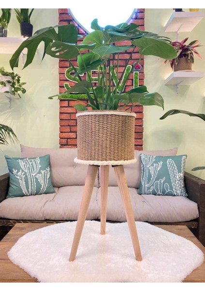 El yapımı hasır sepet ve saksı, doğal peyzaj dekoru, 2 parçalı şık tasarım