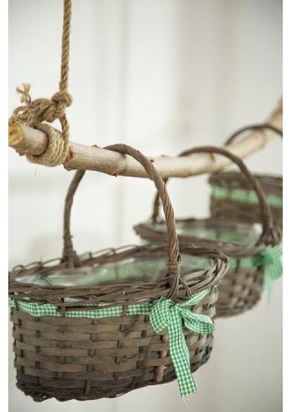 3'lü Hasır Sepet Gri