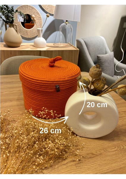 Turuncu Çok Amaçlı Kapaklı Düzenleyici Sepet ve Saksılık, 26-20, Küçük Boy