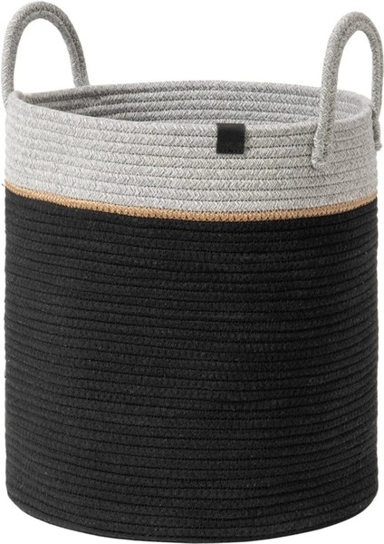 40cm-36cm Çok Amaçlı Büyük Boy Yan Saplı Sepet, Hasır ve Jüt Dokuma, Siyah Renk fiyatları