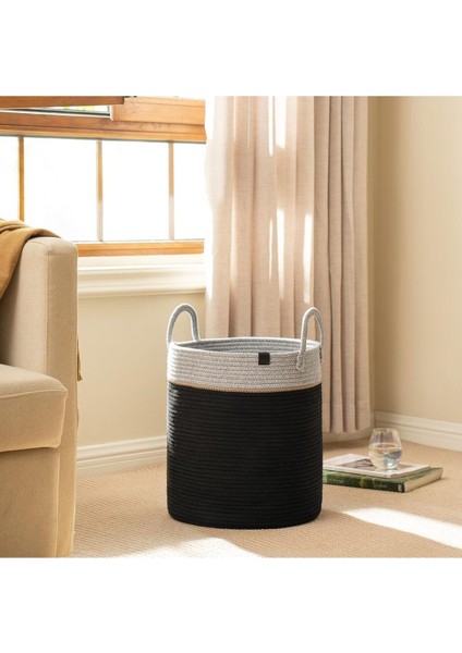 40cm-36cm Çok Amaçlı Büyük Boy Yan Saplı Sepet, Hasır ve Jüt Dokuma, Siyah Renk modelleri