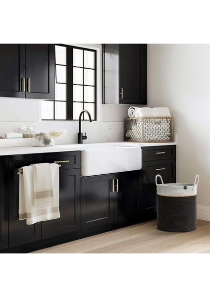 40cm-36cm Çok Amaçlı Büyük Boy Yan Saplı Sepet, Hasır ve Jüt Dokuma, Siyah Renk fırsatları