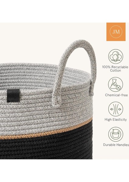 40cm-36cm Çok Amaçlı Büyük Boy Yan Saplı Sepet, Hasır ve Jüt Dokuma, Siyah Renk indirimleri
