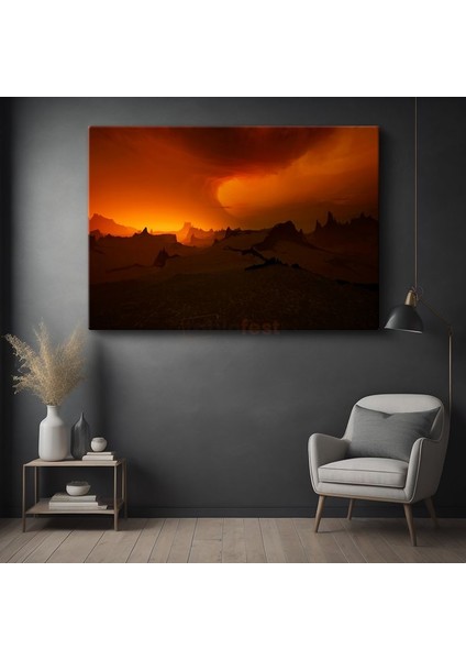 Alev Dağları - Kızıl Gökyüzü ve Dramatik Silüetler Kanvas Tablo