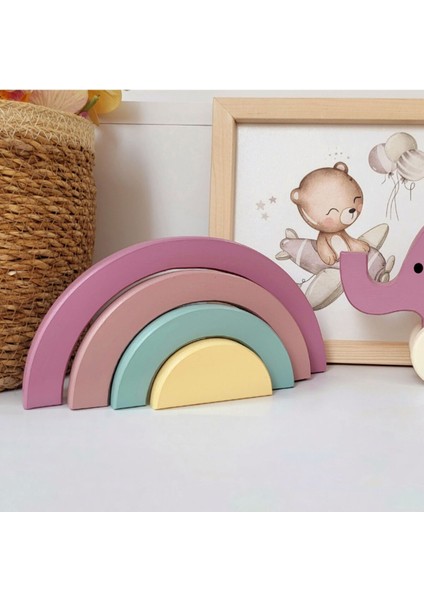 Waldorf Gökkuşağı Ahşap Oyuncak Dekor Montessori El Yapımı Eğlenceli Oyuncak